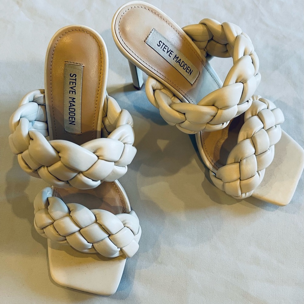 Steve Madden White Braided Strap Heeled Sandals